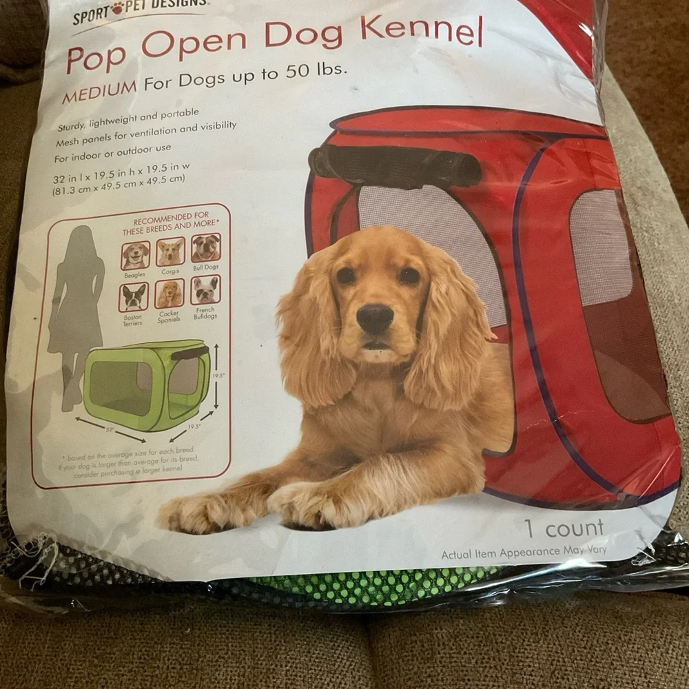 Pop Open Dog Kennel, up to 50 pounds, med. size dogs, light green, sturdy